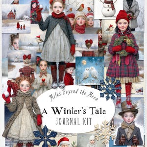 Kit diario A Winter’s Tale // Kit stampabile digitale // Diario e materiale effimero // Clip Art PNG // Bambole di carta stravaganti // Diario invernale