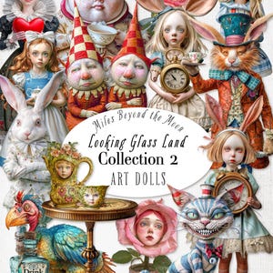 Kit de poupées d'art Looking Glass Land Collection 2//Poupées en papier imprimable numérique//Images clipart PNG//Poupées en papier fantaisistes//Pays des merveilles//Alice
