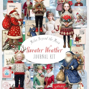 Kit de journal météo pull// Kit numérique imprimable// Journal et documents éphémères// Images clipart PNG// Poupées en papier fantaisistes// Journal de Noël