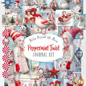 Kit diario Peppermint Twist // Kit stampabile digitale // Diario e materiale effimero // Clip art PNG // Bambole di carta stravaganti // Diario invernale