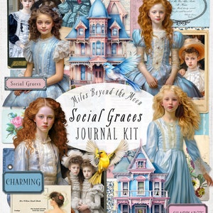 Social Graces Journal Kit // Digital Printable Kit // Journal and Ephemera// PNG Clip Art// Vintage Victorian Paper Dolls