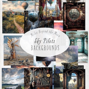 Sky Pilots achtergronden//Steampunk thema digitale kunst achtergronden//afdrukbare collage achtergronden klaar om af te drukken voor illustraties of tijdschriften