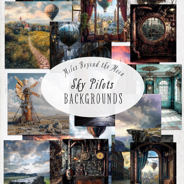 Sky Pilots Backgrounds // Steampunk Themed Digital Art Backgrounds // Printable Collage Backgrounds Ready to Print for Artwork or Journals