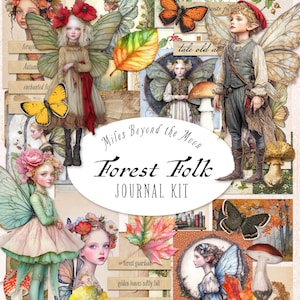 Kit de journal folklorique de la forêt // Kit numérique imprimable // Journal et documents éphémères// Images clipart PNG// Poupées en papier fantaisistes// Journal d'automne