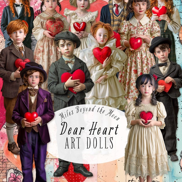 Dear Heart Art Doll Kit // Digital Printable Paper Dolls // PNG Clip Art// Valentine Paper Dolls// Digital Collage Sheets