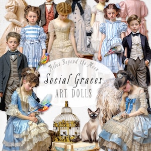 Social Graces Art Dolls // Digital Printable Paper Dolls // PNG Clip Art// Vintage Victorian Paper Dolls// Digital Collage Sheet