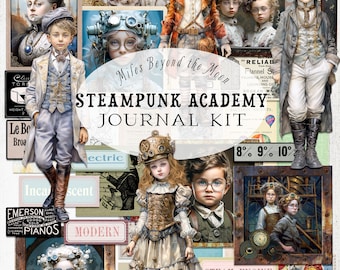 Steampunk Academy Journal Kit: Vintage Ephemera, Art Dolls (Digital Printable)