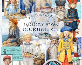 Lighthouse Harbor Journal Kit: Seaside Ephemera, Paper Dolls (Digital Printable)