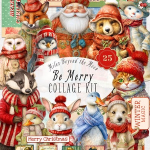 Be Merry COLLAGE KIT // Digital Printable Paper Dolls // PNG Clip Art// Vintage Christmas Paper Dolls// Digital Collage Sheets