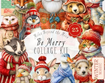 Be Merry COLLAGE KIT // Digital Printable Paper Dolls // PNG Clip Art// Vintage Christmas Paper Dolls// Digital Collage Sheets