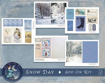 Snow Day Add On Kit // Digital Printable Collage Sheets // Vintage Winter Ephemera// Instant Download  You Print