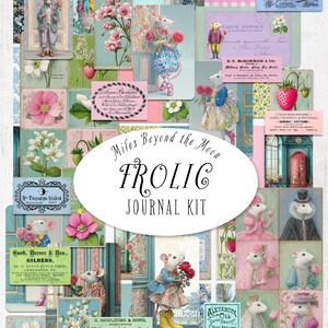 Kit diario Frolic // Kit stampabile digitale // Diario e materiale effimero // Clip art PNG // Diario per feste in giardino fantasiose // Topi da favola