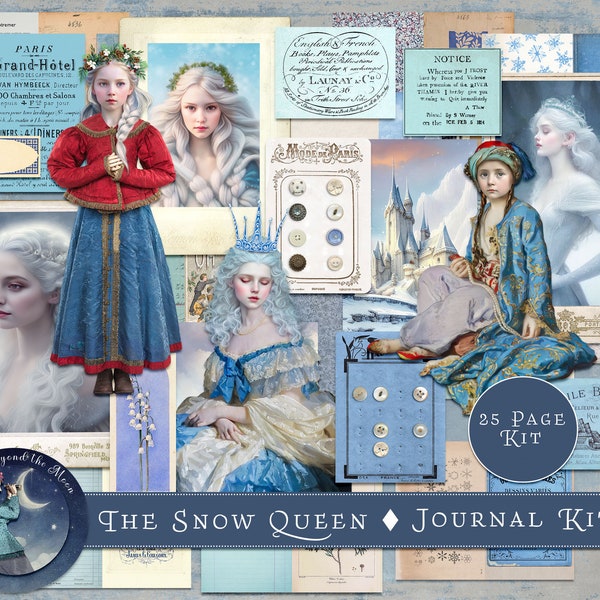 The Snow Queen Journal Kit:  Printable Junk Journal and Ephemera Kit// instant download you print// vintage winter-themed journal