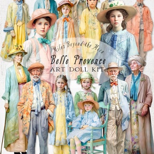 Poupées d'art Belle Provence//Poupées en papier imprimable numérique//Images clipart PNG//Poupées en papier fantaisistes//Poupées en papier françaises vintage