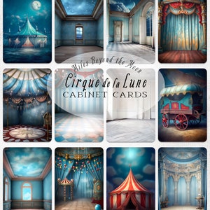 Cartões de gabinete do Cirque de la Lune // Cartões de diário para impressão // Cartões PNG // Vintage Whimsical Circus