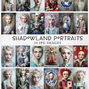 Shadowland Portraits – 24 Gothic style Alice in Wonderland portraits for your Digital or Printable Art/ Junk Journal/ Digital Art / Collage