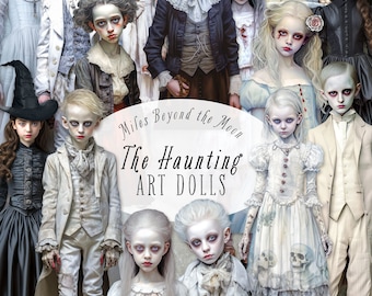The Haunting Art Dolls // Digital Printable Paper Dolls // PNG Clip Art// Spooky Paper Dolls// Digital Collage Sheet// Halloween