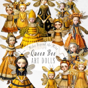 Queen Bee Art Doll Kit // Digital Printable Paper Dolls // PNG Clip Art// Whimsical Paper Dolls// Digital Collage Sheets// Junk Journal