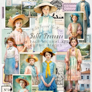 Kit de journal Belle Provence // Kit numérique imprimable // Journal et documents éphémères// Images clipart PNG// Poupées en papier fantaisistes// French County Journal