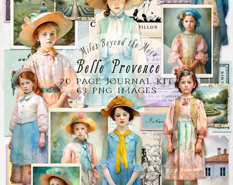 Belle Provence Journal Kit // Digital Printable Kit // Journal and Ephemera// PNG Clip Art// Whimsical Paper Dolls// French County Journal