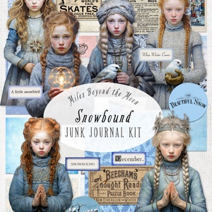 Snowbound Junk Journal Kit // Digital Printable Kit // Journal and Ephemera// PNG Clip Art// Whimsical Paper Dolls// Winter Journal Kit