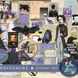 Nevermore Junk Journal Kit:  Printable Journal and Ephemera Kit// instant download you print// Dark Gothic// vintage Halloween-themed