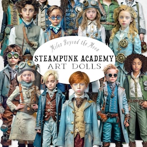 Steampunk Academy Art Dolls // Digital Printable Paper Dolls // PNG Clip Art// Grillige Paper Dolls// Steampunk Paper Dolls// Collage Sheet