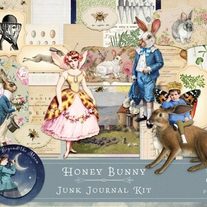 Honey Bunny Junk Journal Kit:  vintage journal and ephemera kit inspired by bunnies and bees// instant download you print