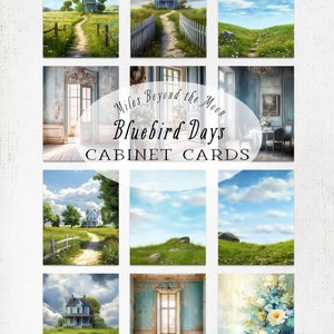Cartões de gabinete Bluebird Days // Cartões de diário para impressão digital // Cartões PNG // Fundos de verão vintage // Artesanato em papel ou arte digital