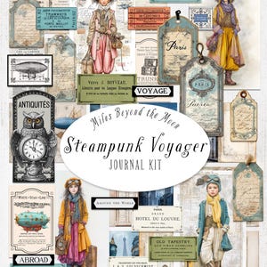 Kit diario Steampunk Voyager // Kit stampabile digitale // Diario e materiale effimero // Clip art PNG // Bambole di carta // Diario con tecniche miste