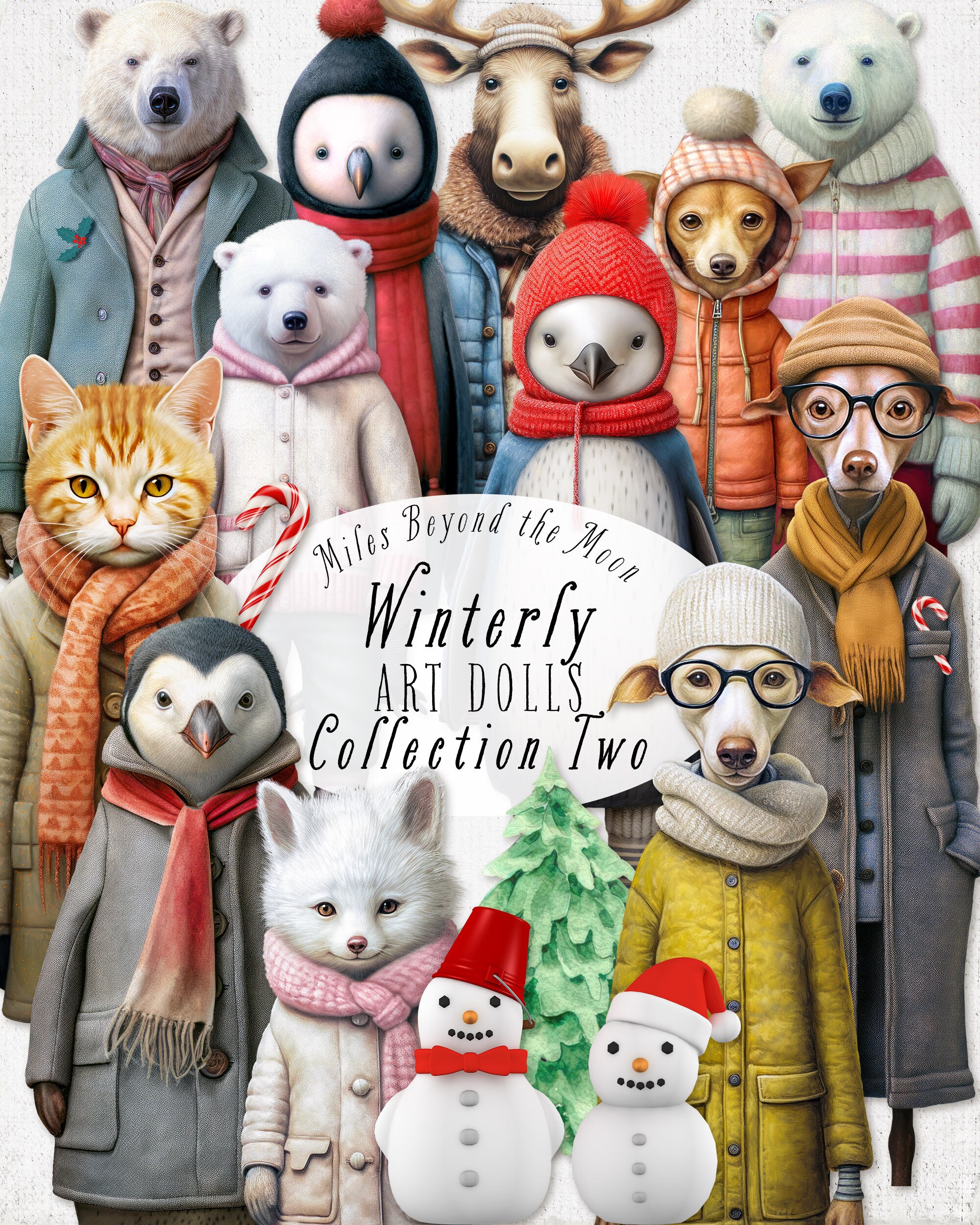 Winterly ART DOLLS Collection Two // Digital Printable Paper Dolls // PNG Clip Art// Vintage Winter Paper Dolls// Digital Collage Sheets