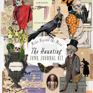 The Haunting Journal Kit // Digital Printable Kit // Journal and Ephemera// PNG Clip Art// Spooky Paper Dolls// Halloween Junk Journal