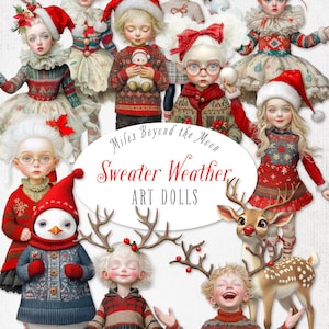 Kit de poupées d'art météo pull///Poupées en papier imprimable numérique//Images clipart PNG//Poupées en papier pour les fêtes//Feuilles de collage numérique//Journal indésirable