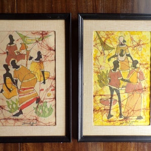 2 Framed Batik Fabric Art