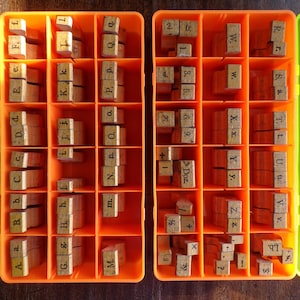 Set of Wood Handled Rubber Stamps of Letters and Numbers