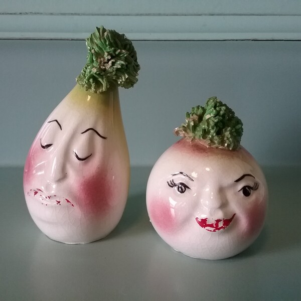 Anthropomorphic Salt and Pepper Vegetables by Vallona Star with Spaghetti Hair