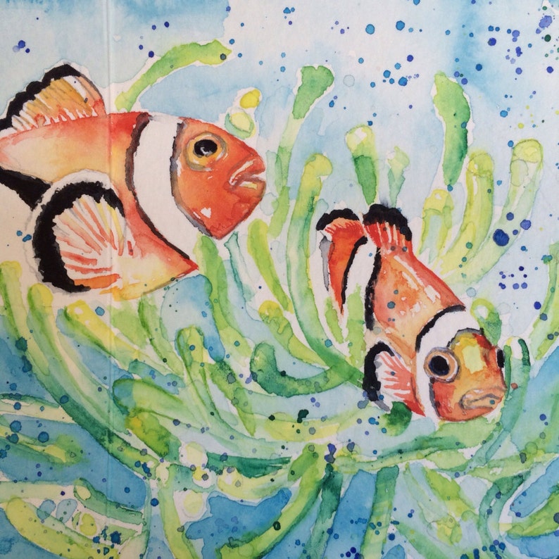 Original Watercolor Clown Fish in Anenome Handpainted Gift - Etsy
