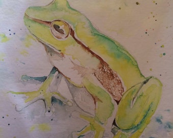 Green Leaf Tree Frog original watercolor on high quality watercolor card