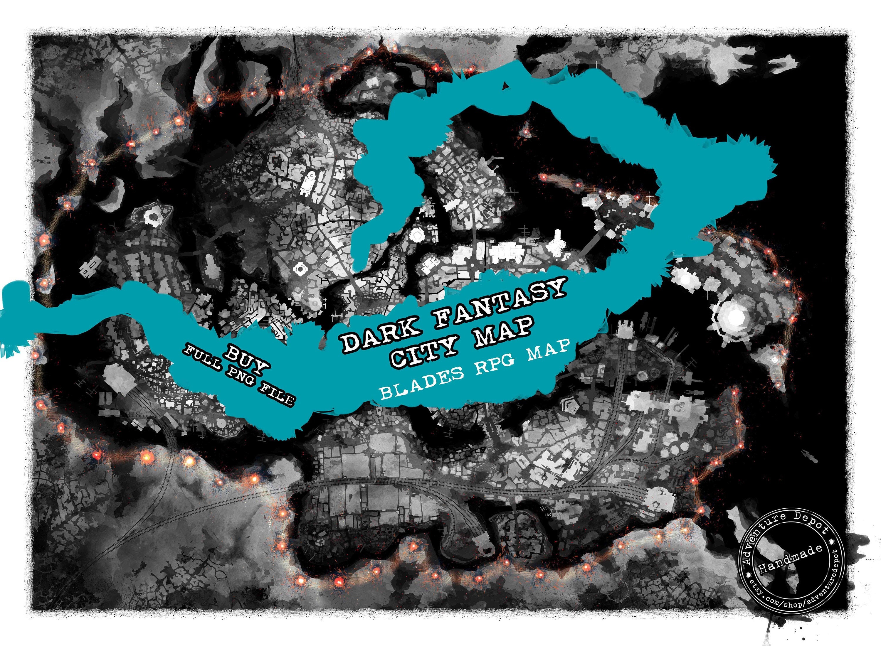Dark Fantasy City Map cool for Blades in the Dark Vampire Etsy