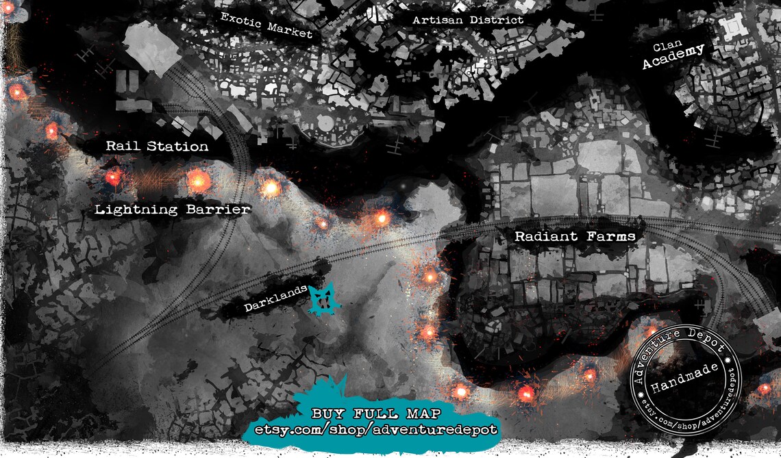 Dark Fantasy City Map cool for Blades in the Dark Vampire Etsy