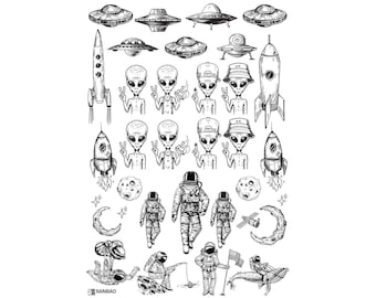 Ceramic Decal, Underglaze Transfer - Space man & Alien