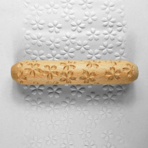Clay Texture Roller, Pottery Hand Roller, Pastry texture Roller - Cherry Blossom
