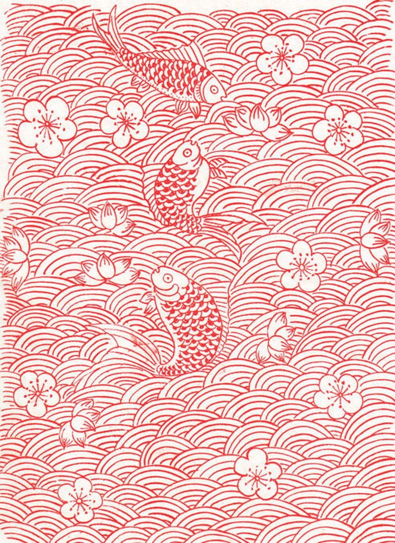 Ceramic Decal, Underglaze Transfer Asian Carpe 01 Red