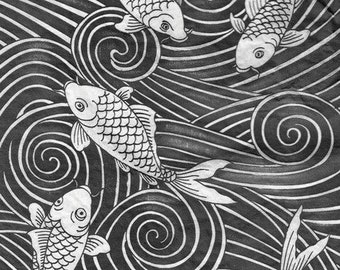 Naklejka ceramiczna, kalkomania podszkliwna - Asian Carpe 2