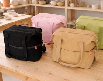 Pottery Tool Bag, Canvas knitting bag, Art Supply Bag, Craft Bag. yarn storage bag