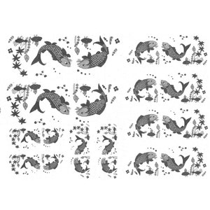 Ceramic Decal, Underglaze Transfer - Asian Carpe 4 19 x 13 inch