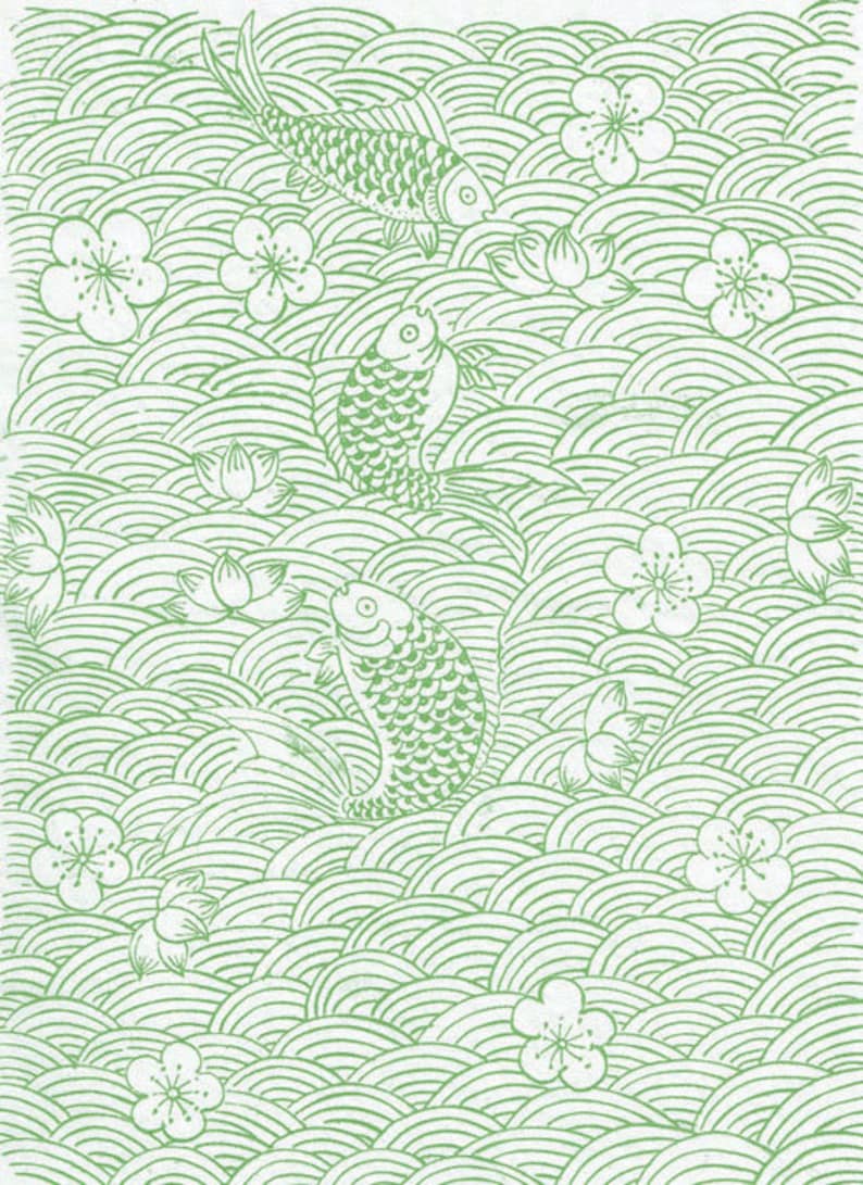 Ceramic Decal, Underglaze Transfer Asian Carpe 01 Green