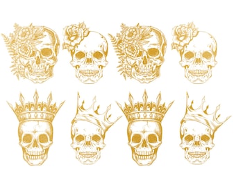 Ceramic Decal - Overglaze Skull King & Queen Gold