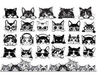 Ceramic Decals, Underglaze Transfer - Peaking Cats