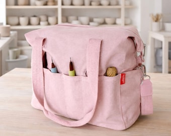 Pottery Tool Bag, Canvas knitting bag, Art Supply Bag, Craft Bag. yarn storage bag